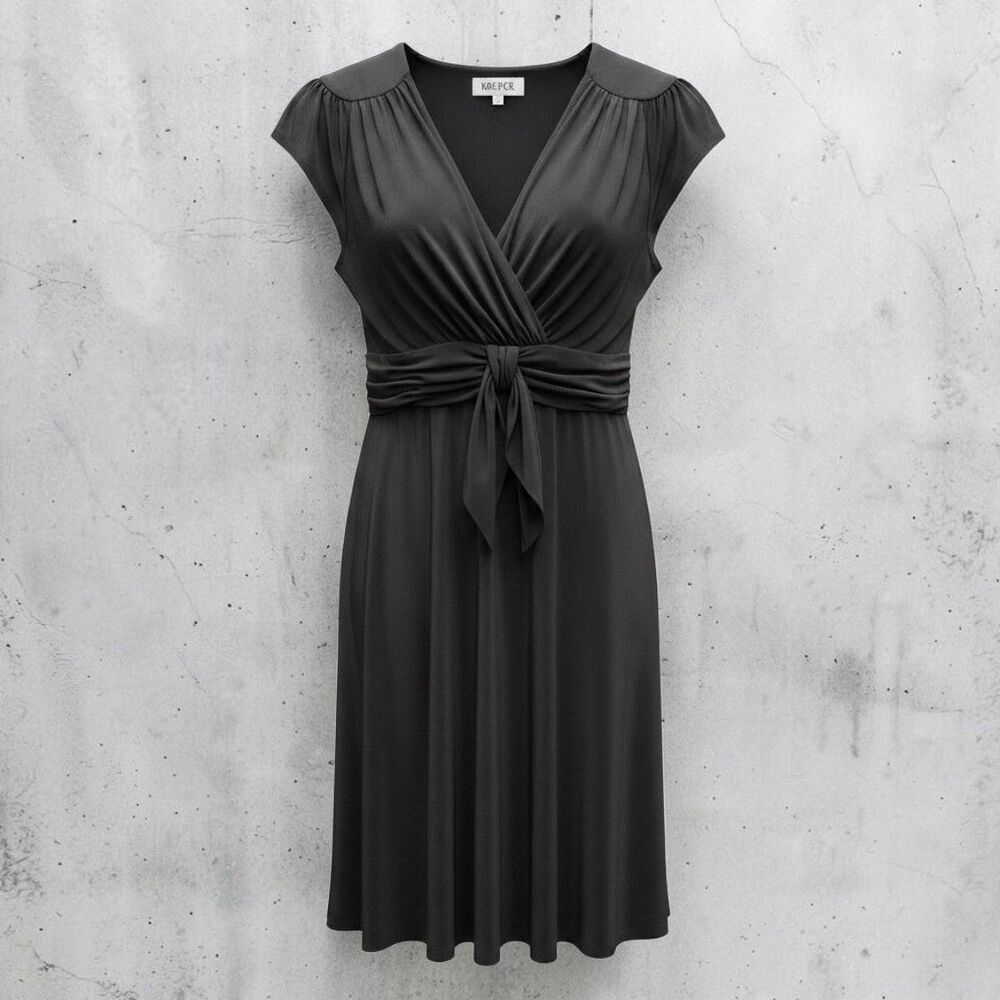 Kasper LBD Little Black Dress Womens 14 Ruched Waist Flutter Sleeves Minimalist